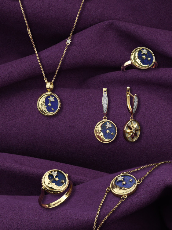 Колье из лимонного золота c бриллиантами, лазуритом и перламутром