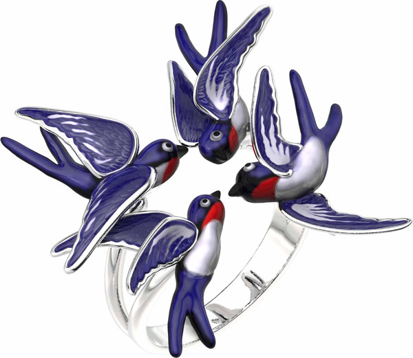 Кольцо из белого золота c эмаль