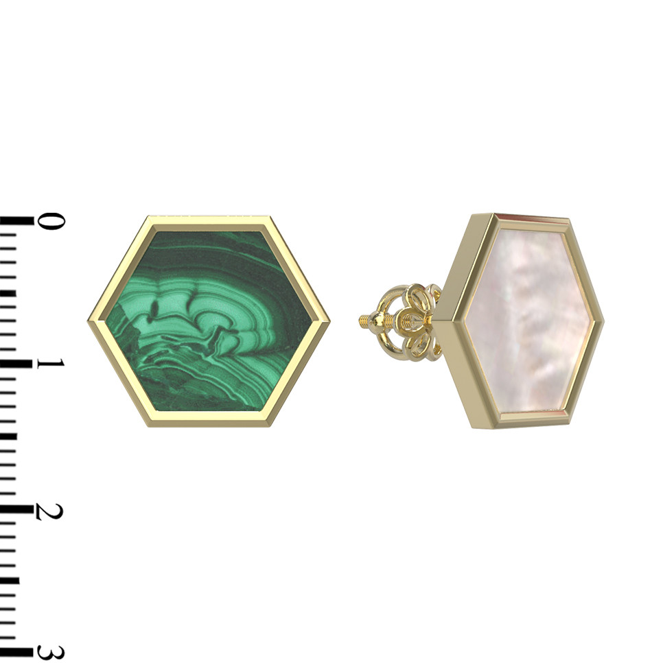 Серьги из лимонного золота c малахитом и перламутром