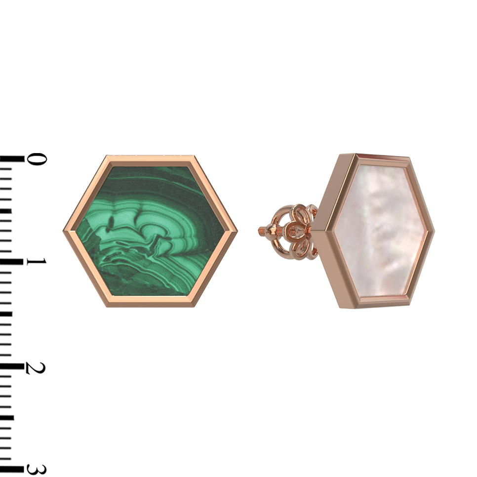 Серьги из золота c малахитом и перламутром