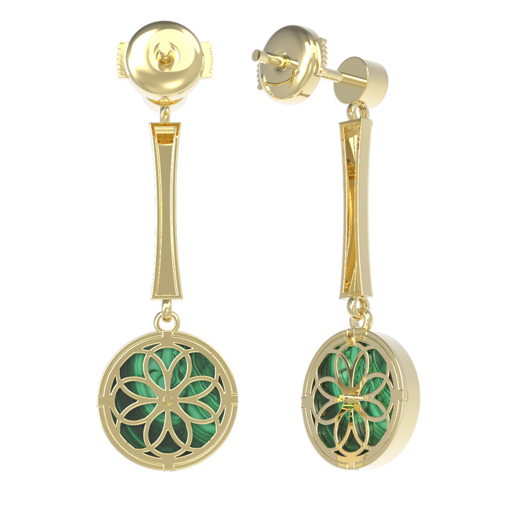 Серьги из лимонного золота c фианитом и малахитом