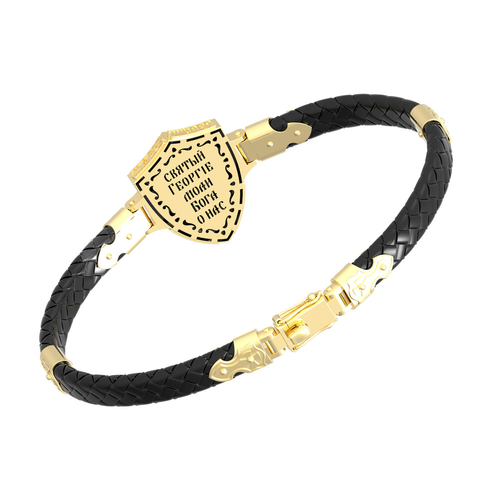 Браслет из лимонного золота c шнурком и ониксом