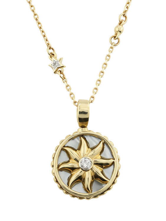 Колье из лимонного золота c бриллиантами, лазуритом и перламутром