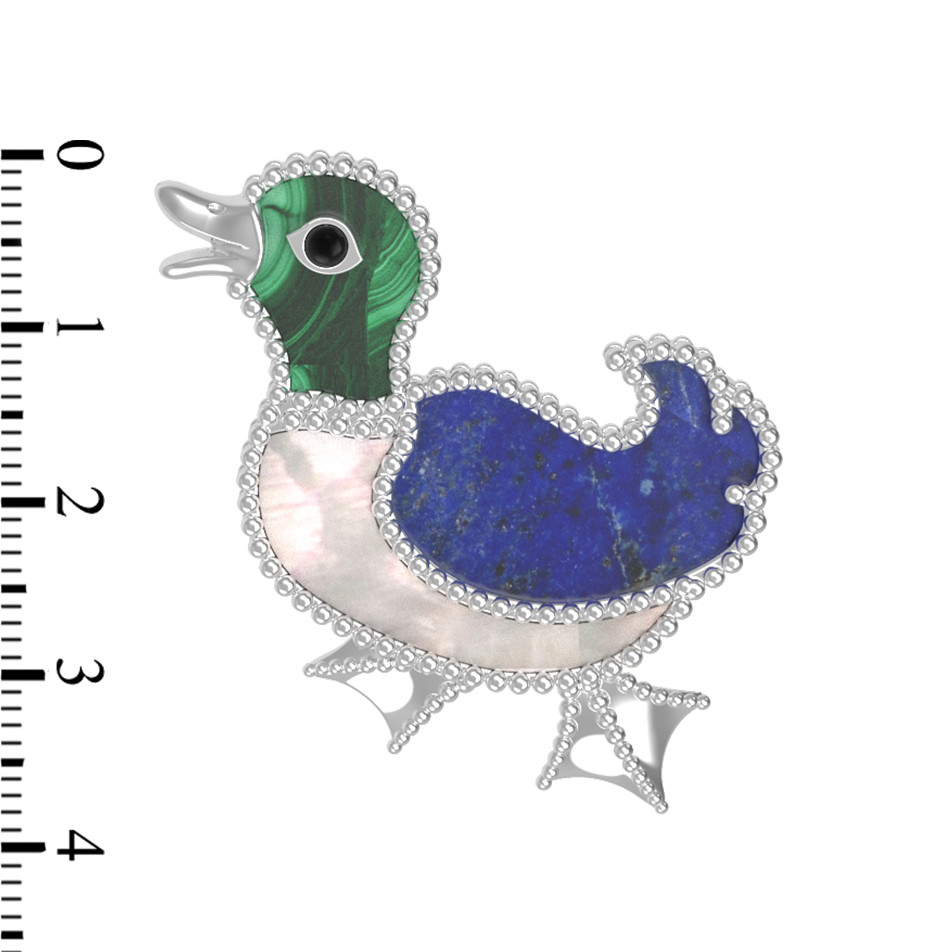 Брошь из белого золота c эмаль , лазуритом, малахитом и перламутром