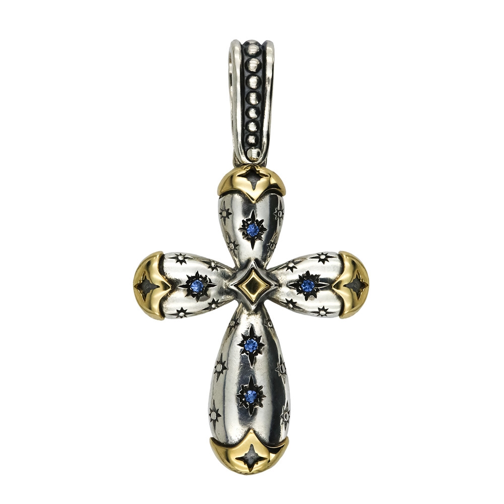 Крест из серебра и золота c фианитом
