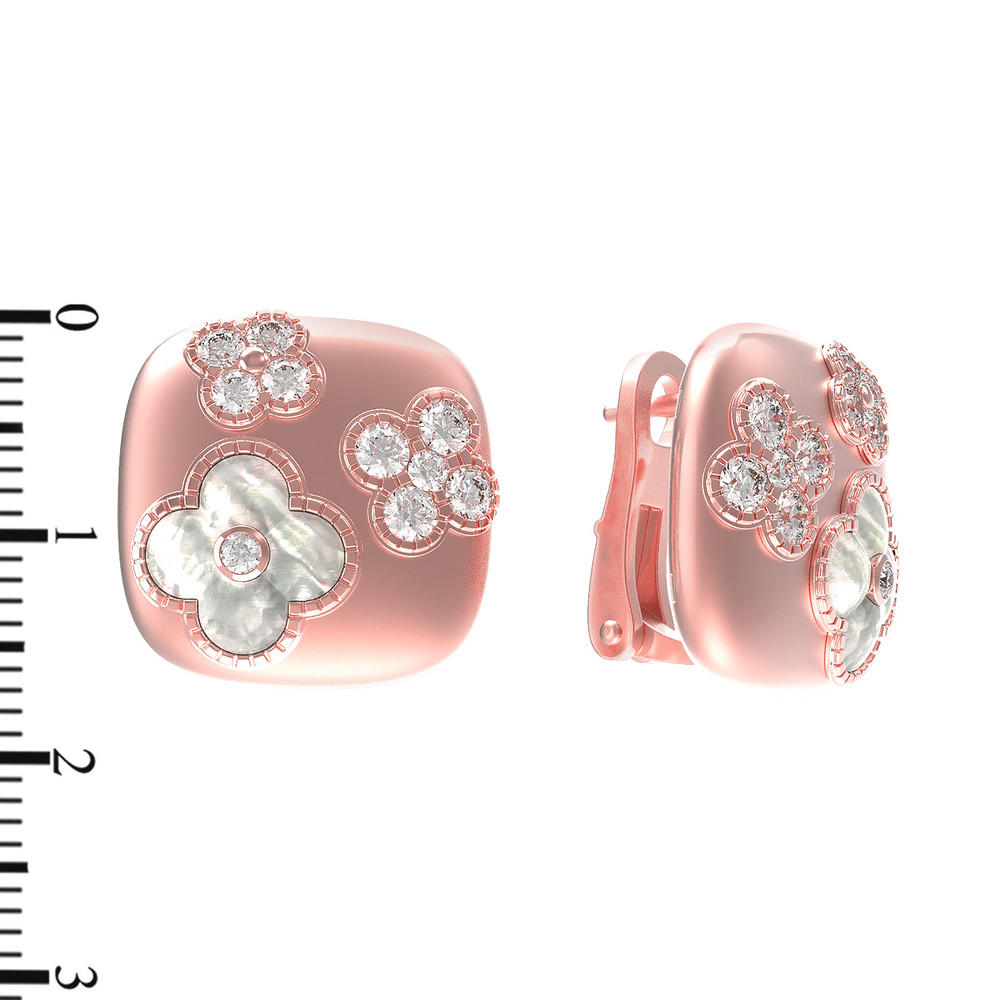 Серьги из розового золота c бриллиантами и перламутром