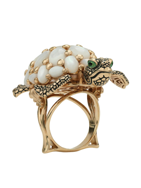 Кольцо из золота c эмаль и перламутром