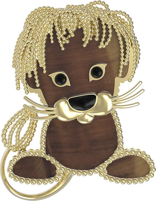 Брошь из лимонного золота c эмаль и тигровым глазом