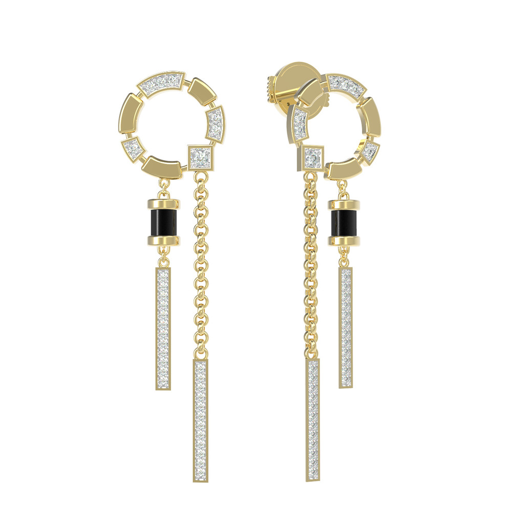 Серьги из лимонного золота c бриллиантами и ониксом