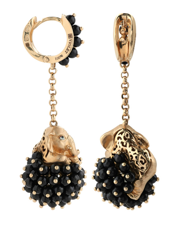 Серьги из золота c эмаль и ониксом