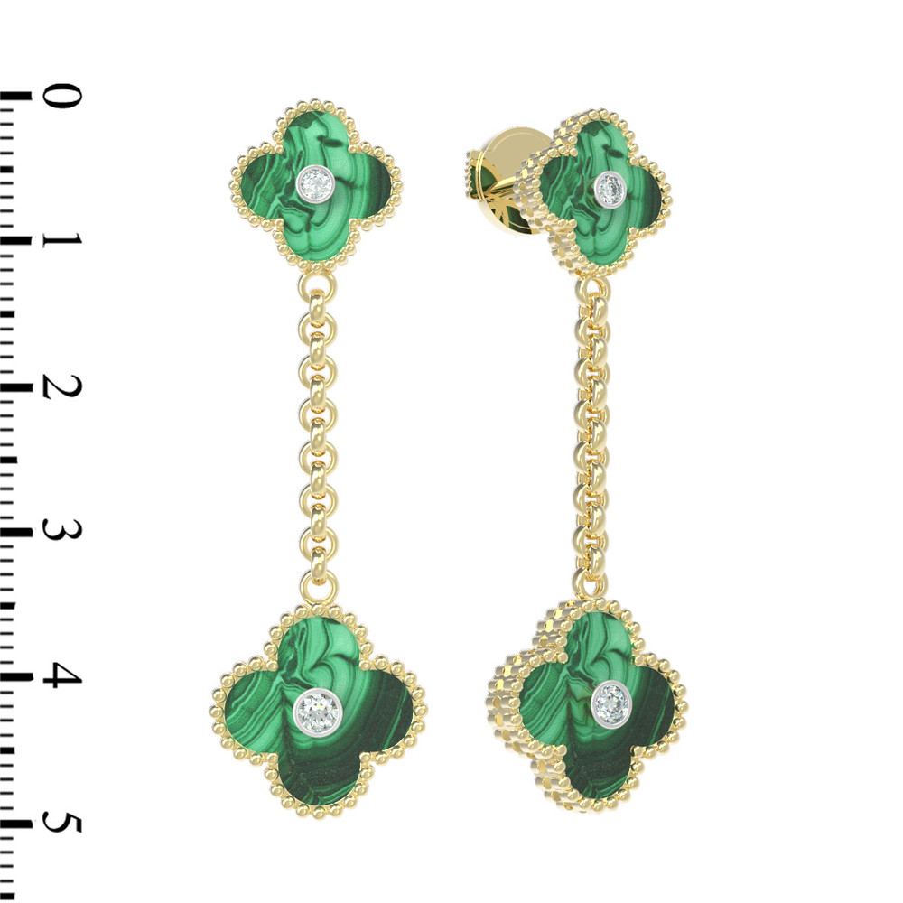 Серьги из лимонного золота c бриллиантами и малахитом