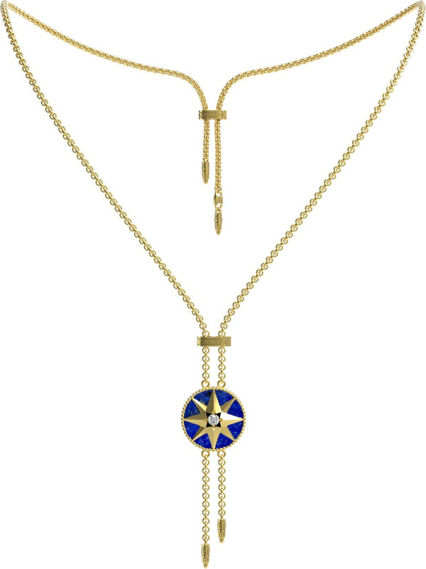 Колье из лимонного золота c фианитом, лазуритом и перламутром