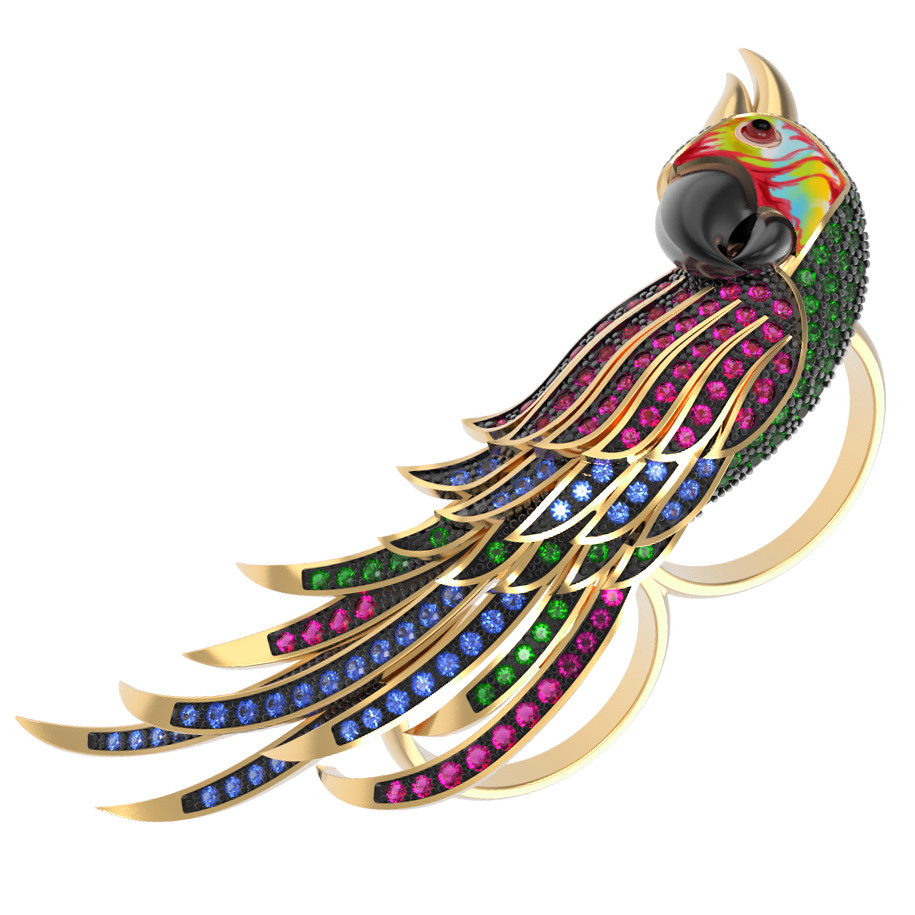 Кольцо из лимонного золота c эмаль и фианитом