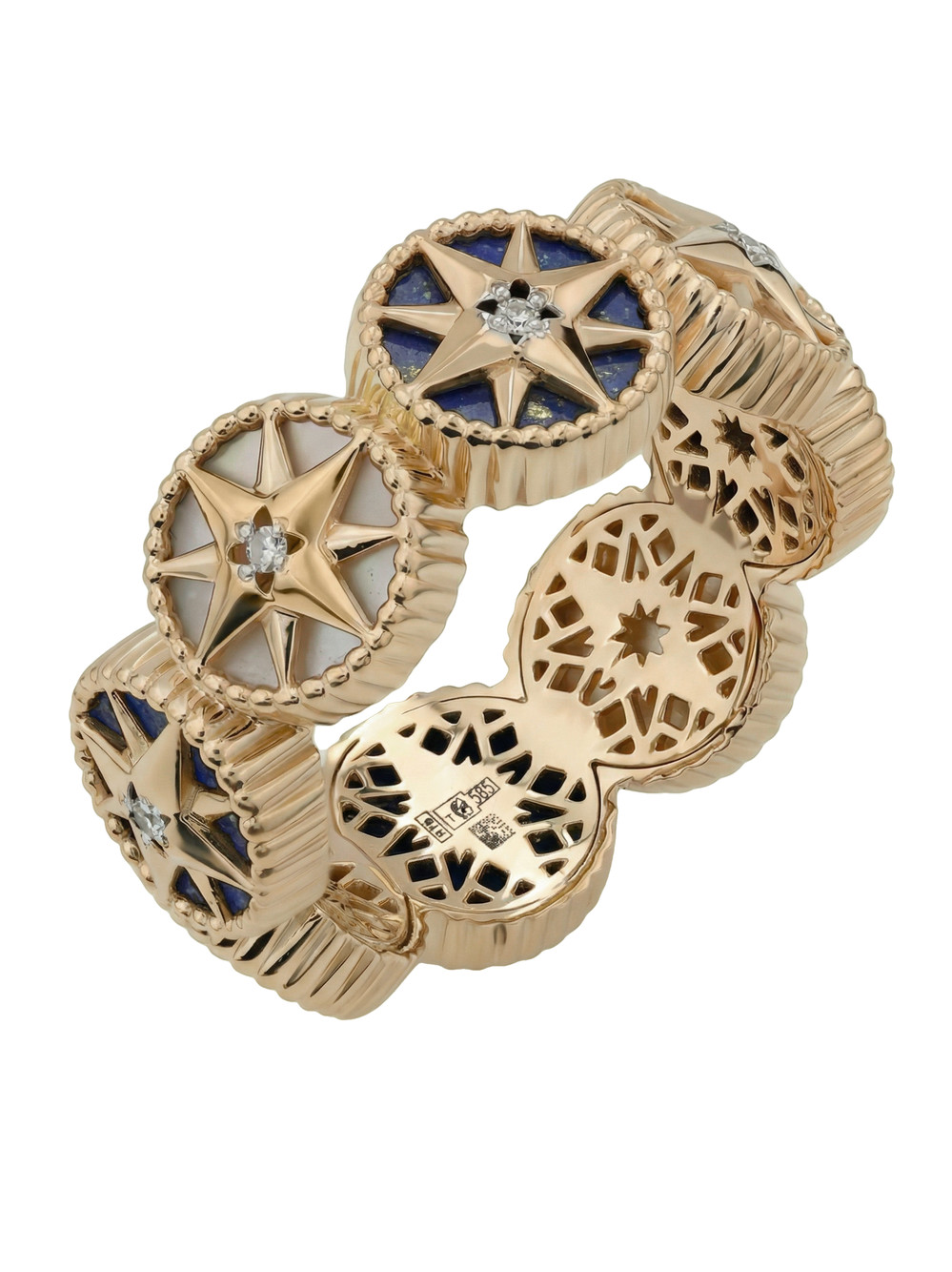 Кольцо из золота c бриллиантами, лазуритом и перламутром