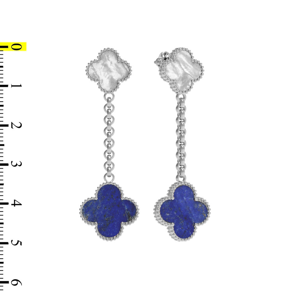 Серьги из белого золота c лазуритом и перламутром