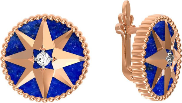 Серьги из золота c фианитом и лазуритом