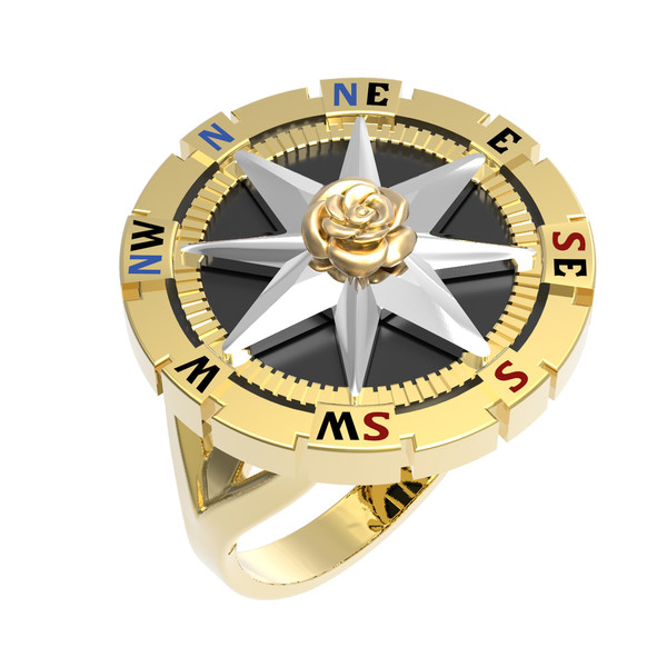 Кольцо из лимонного золота c эмаль и ониксом