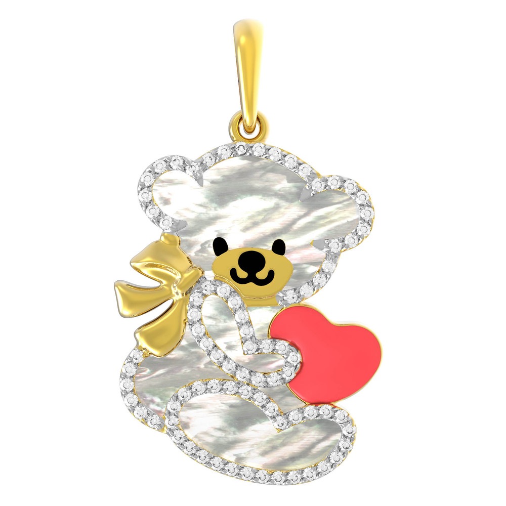 Подвеска из лимонного золота c эмалью, фианитом и перламутром