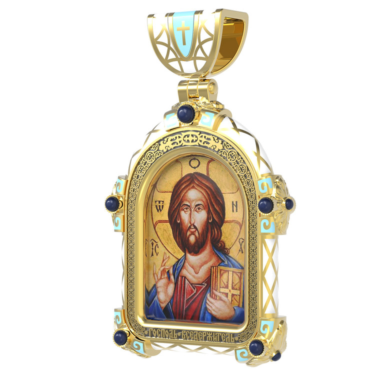 Образок из лимонного золота c эмалью, иконописью и темперой