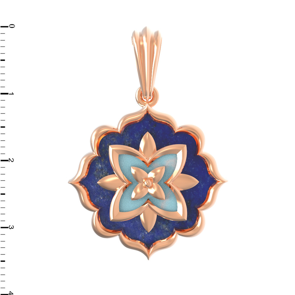 Подвеска из золота c бирюзой и лазуритом