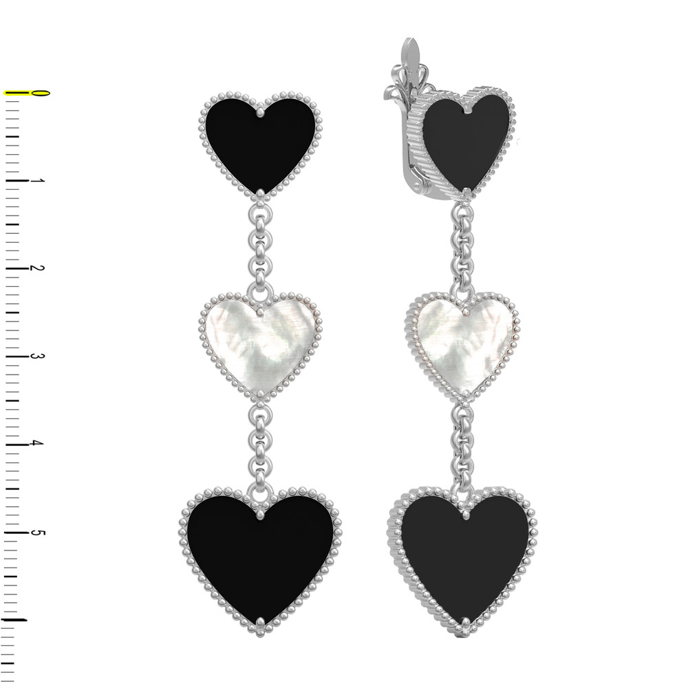 Серьги из белого золота c ониксом и перламутром