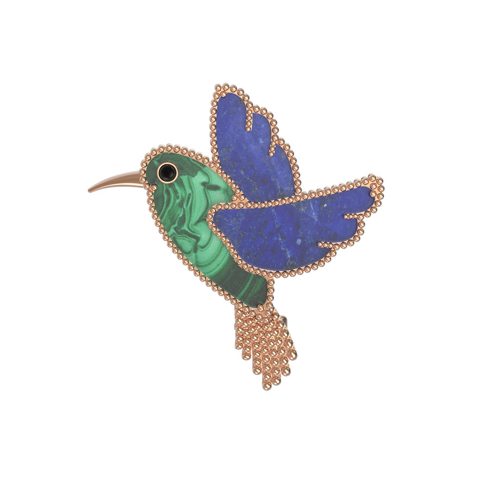 Брошь из золота c эмалью, лазуритом и малахитом