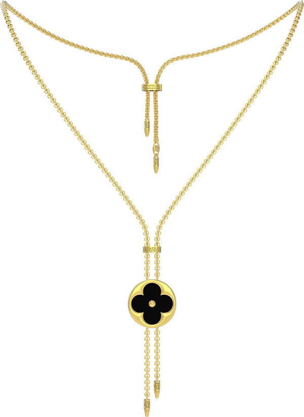 Колье из лимонного золота c ониксом и перламутром