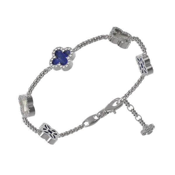 Браслет из белого золота c бриллиантами, лазуритом и перламутром