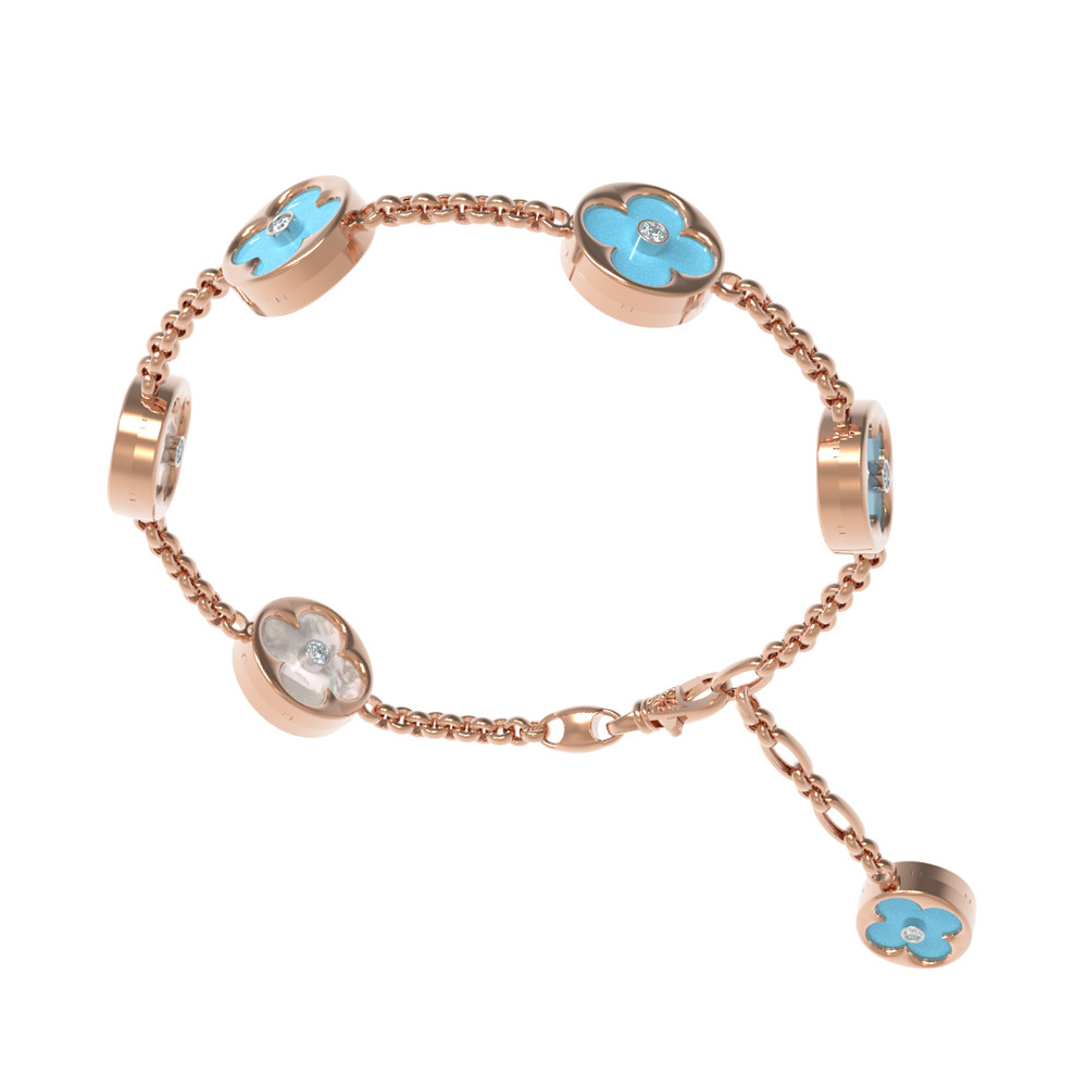 Браслет из золота c бриллиантами, бирюзой и перламутром