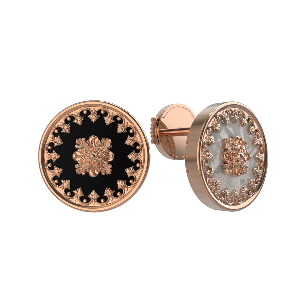 Серьги из золота c ониксом и перламутром