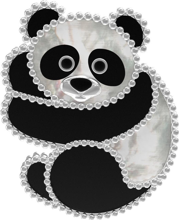 Брошь из белого золота c эмаль , ониксом и перламутром