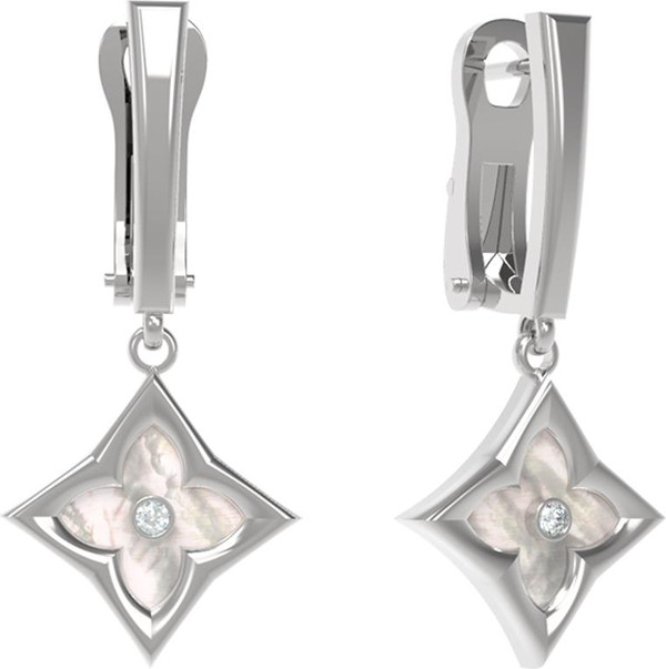 Серьги из белого золота c бриллиантами и перламутром