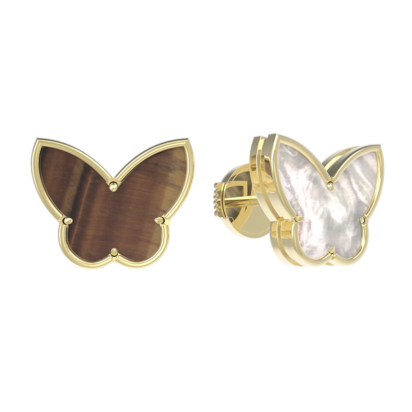 Серьги из лимонного золота c тигровым глазом и перламутром