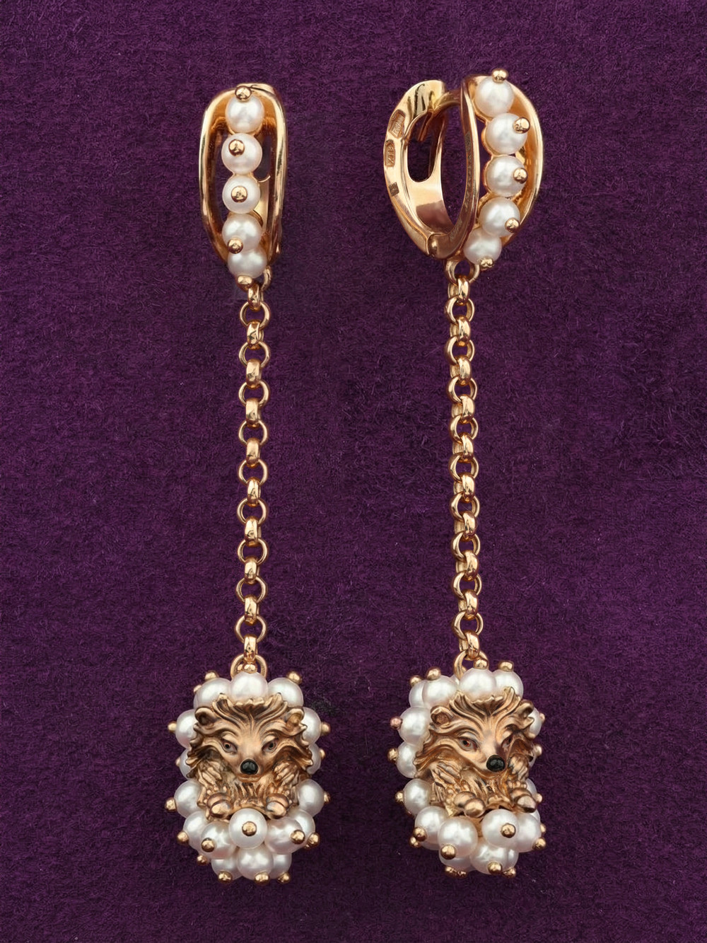 Серьги из золота c эмаль и жемчугом