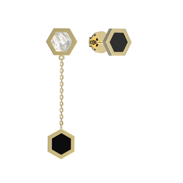 Серьги из лимонного золота c ониксом и перламутром