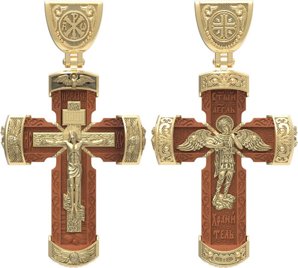 Крест из лимонного золота c деревом груши