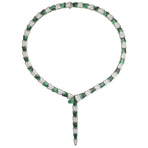 Колье из белого золота c бриллиантами и малахитом
