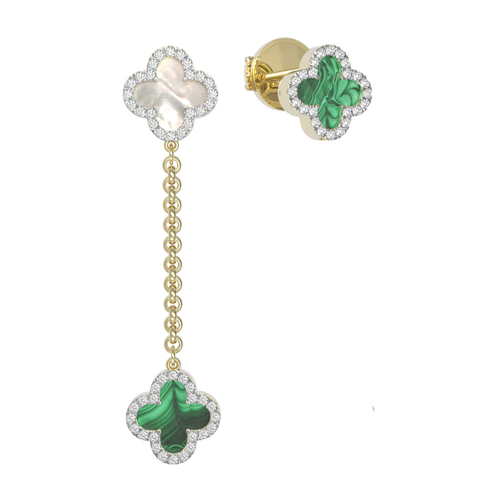 Серьги из лимонного золота c бриллиантами, малахитом и перламутром