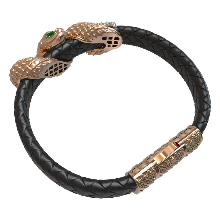 Браслет из золота c бриллиантами, изумрудом и шнурком