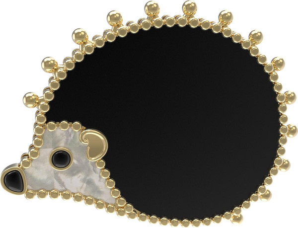 Брошь из лимонного золота c эмаль , ониксом и перламутром