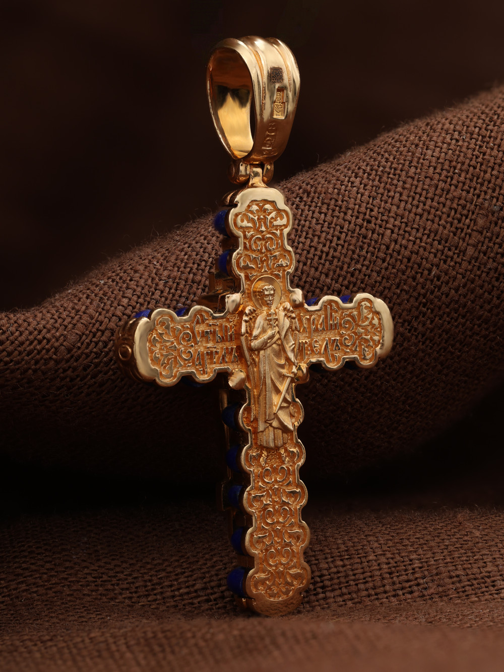 Крест из золота c лазуритом