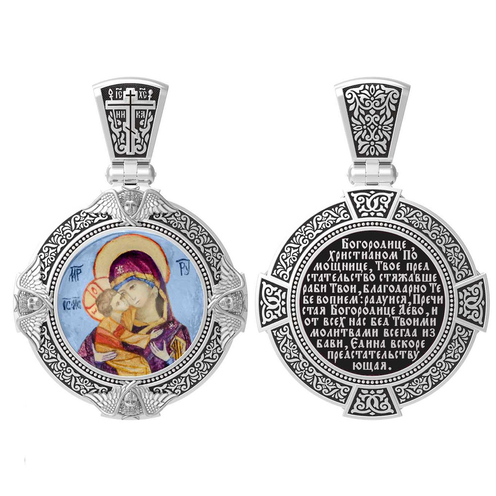 Образок из белого золота c эмалью, иконописью и темперой