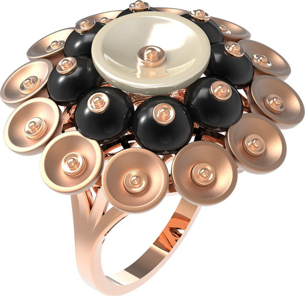 Кольцо из золота c ониксом и перламутром