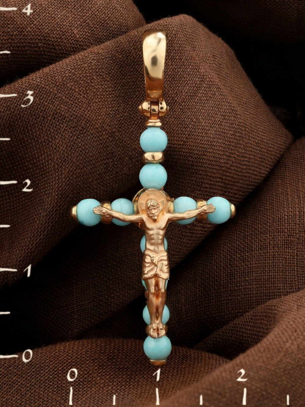 Крест из золота c бирюзой