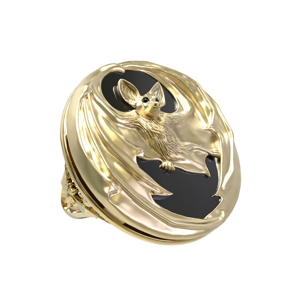 Кольцо из лимонного золота c эмаль и ониксом