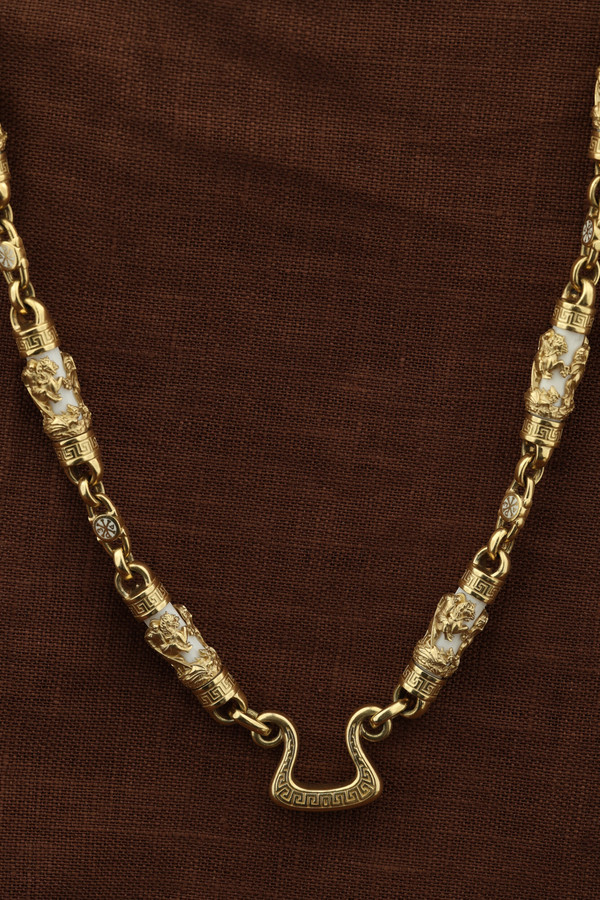 Цепь из лимонного золота c эмаль и бивнем мамонта