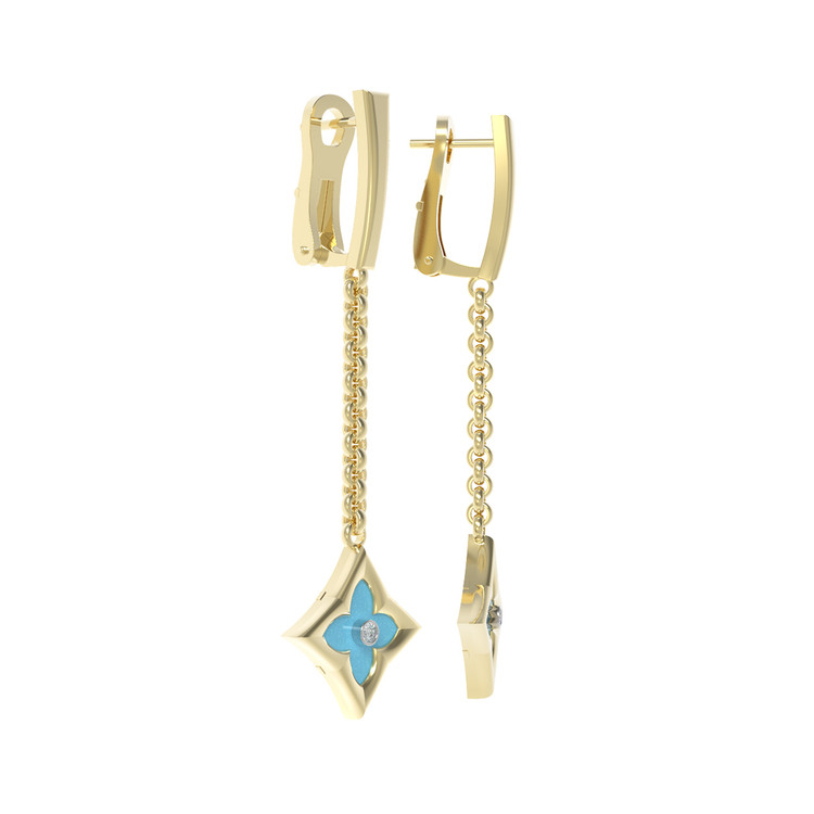 Серьги из лимонного золота c бриллиантами и бирюзой