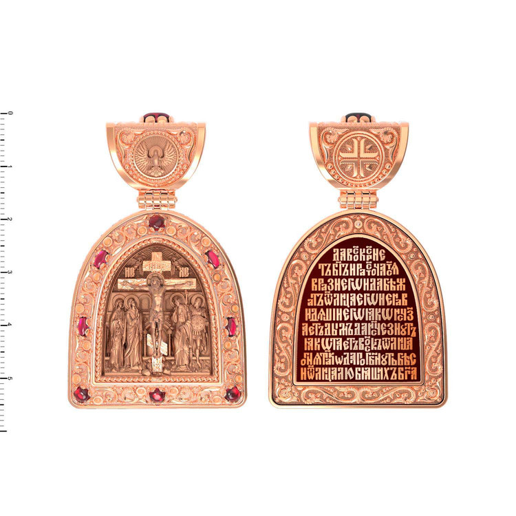 Образок из золота c эмалью и рубином