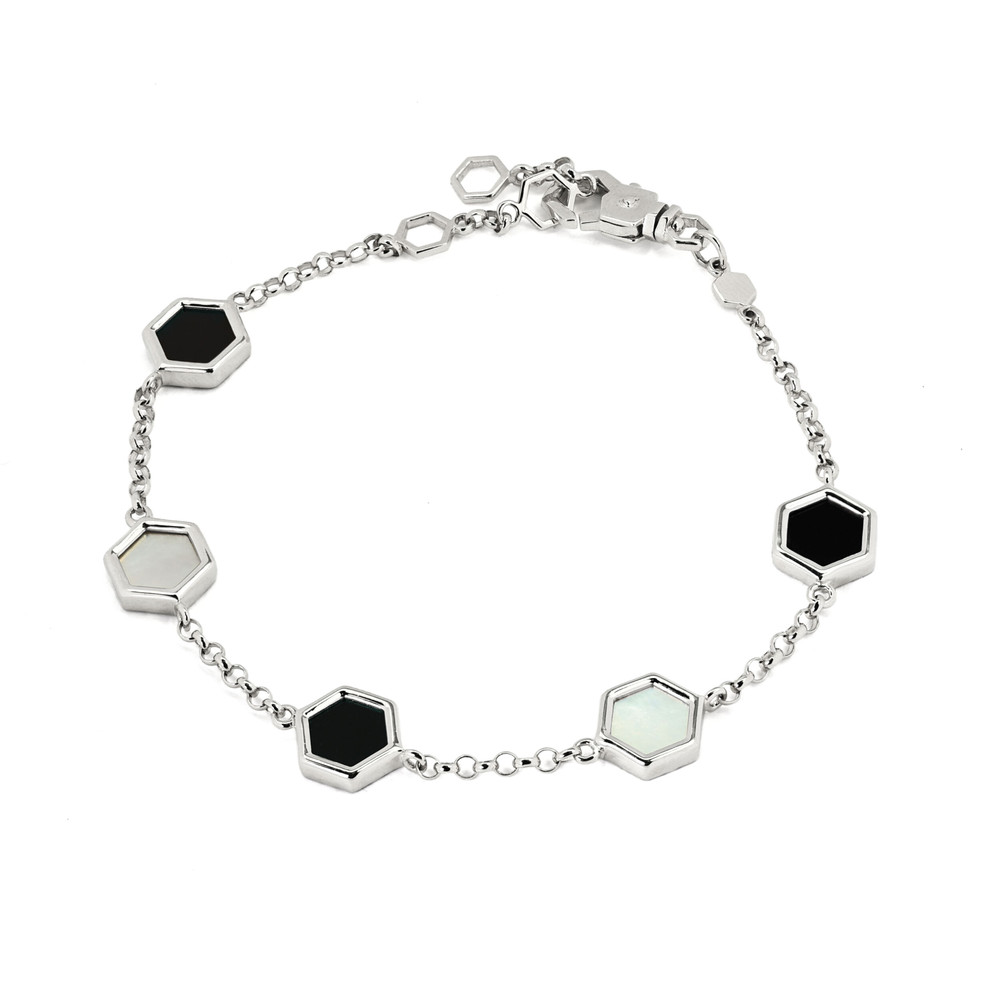 Браслет из белого золота c ониксом и перламутром