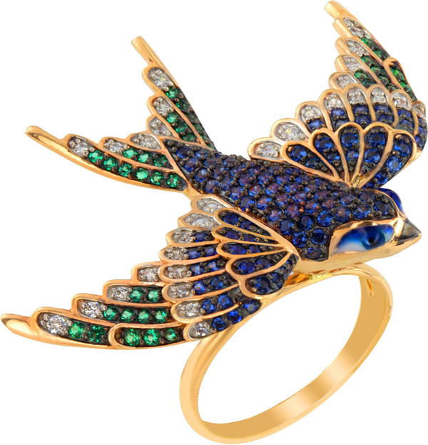 Кольцо из лимонного золота c эмалью и фианитом